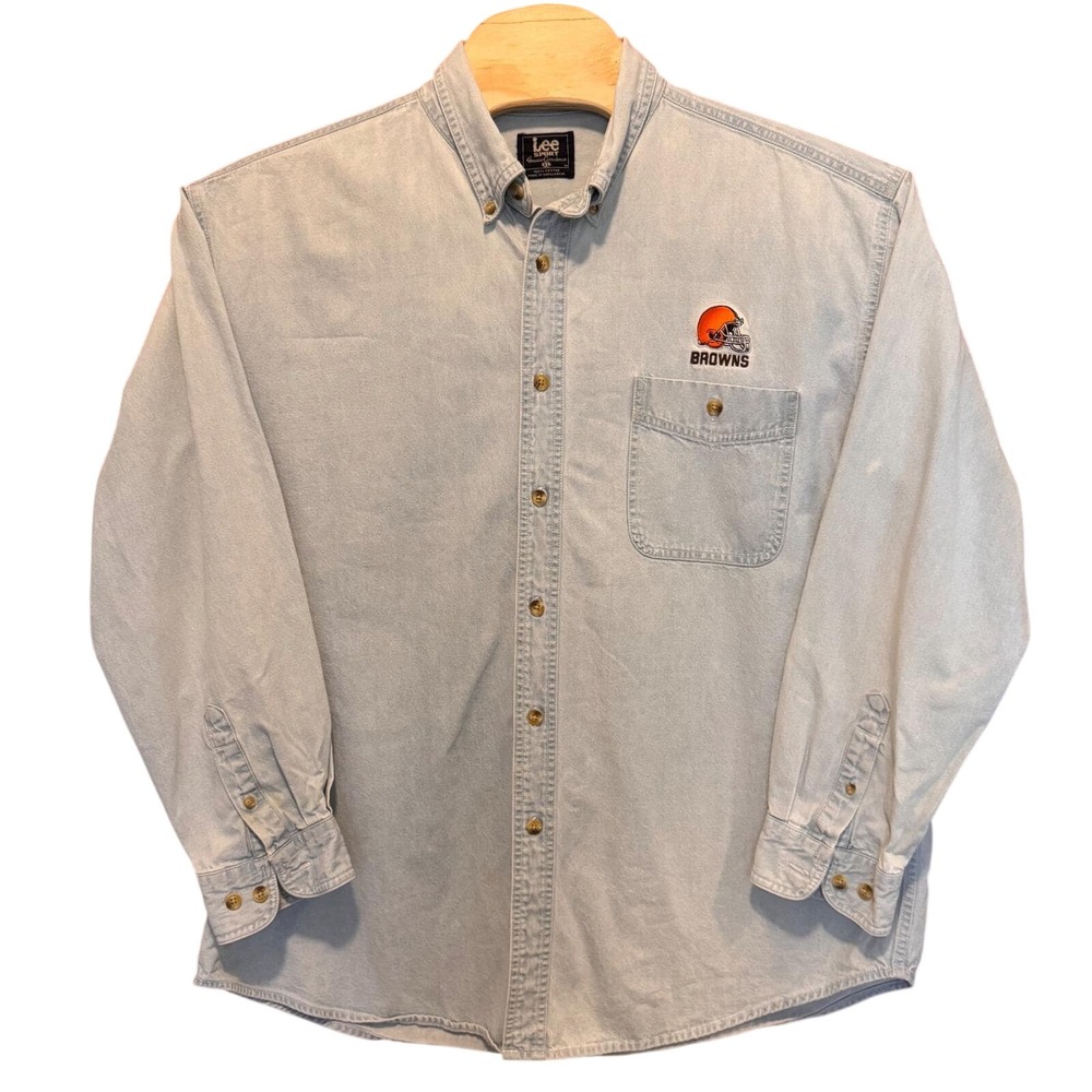VTG Lee‎ Sport Cleveland Browns Denim Shirt Men's Embroidered NFL 90s Dad Sports